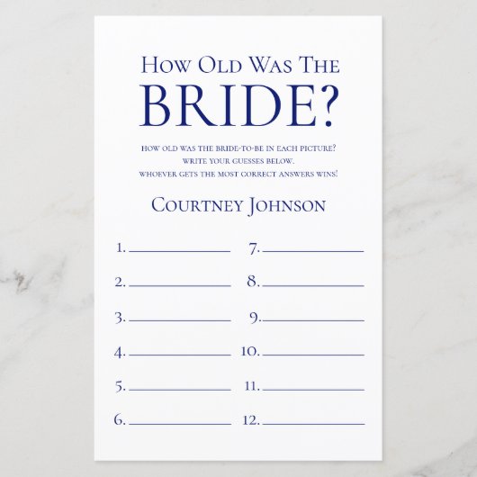 Wie alt war das blaue Brautparty der Brautflotte? (Vorderseite)