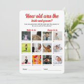 Wie alt war das Braut- und Gräuel-Foto-Duschspiel? Karte (Stehend Vorderseite)
