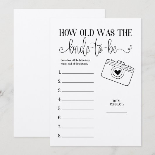 Wie alt war das Braut-zu-Dusche-Spiel? Programm (Vorne/Hinten)