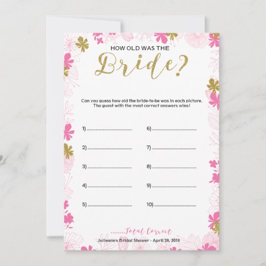 Wie alt war das Brautparty der Braut? Einladung (Vorderseite)