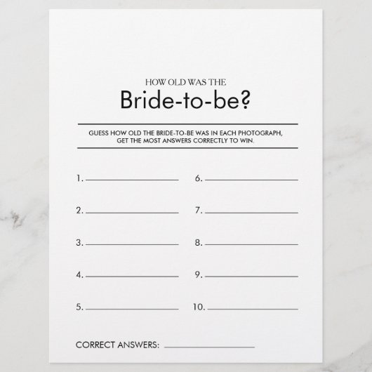 Wie alt war das Brautparty-Spiel? (Vorderseite)