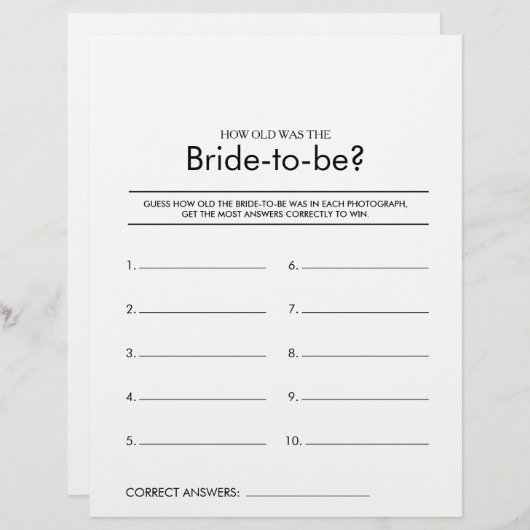 Wie alt war das Brautparty-Spiel? (Vorne/Hinten)