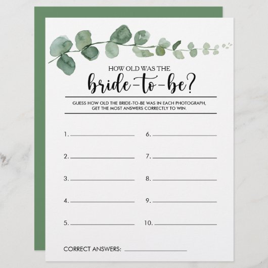 Wie alt war das Brautparty-Spiel? (Vorne/Hinten)