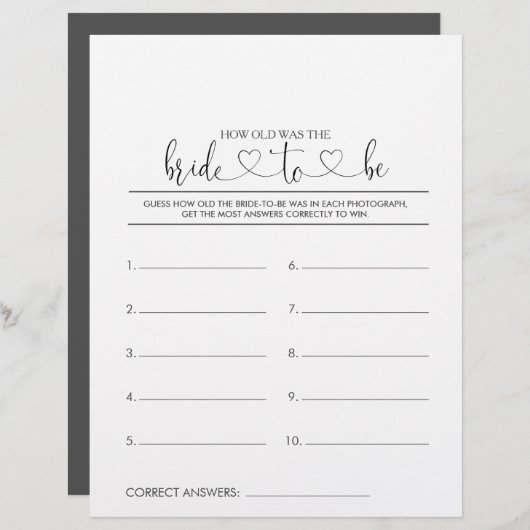 Wie alt war das Brautparty-Spiel? (Vorne/Hinten)