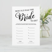Wie alt war das Bride Brautparty Game? Einladung (Stehend Vorderseite)