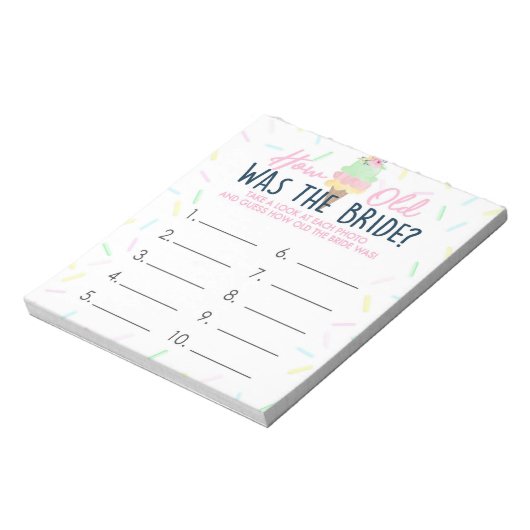 Wie alt war das Bride Ice Cream Game Anssheet Notizblock (Rotiert)