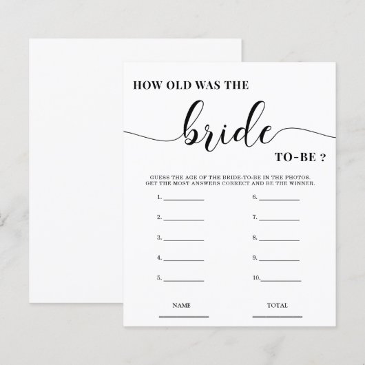 Wie alt war das Bride Simple Brautparty Game? (Vorne/Hinten)