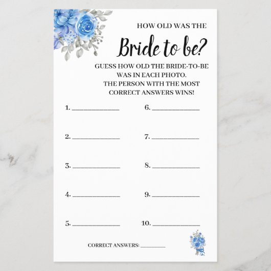 Wie alt war die Blue Flowers Shower Game Card? Flyer (Vorne)