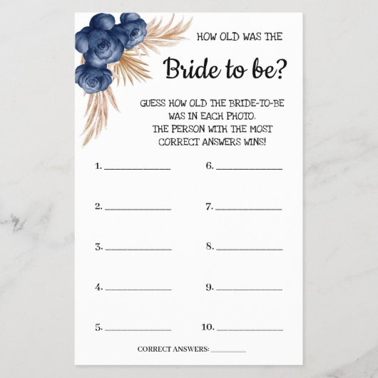 Wie alt war die Blue Flowers Shower Game Card? Flyer (Vorne)