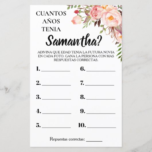 Wie alt war ihr Brautparty englisch spanisch (Rückseite)