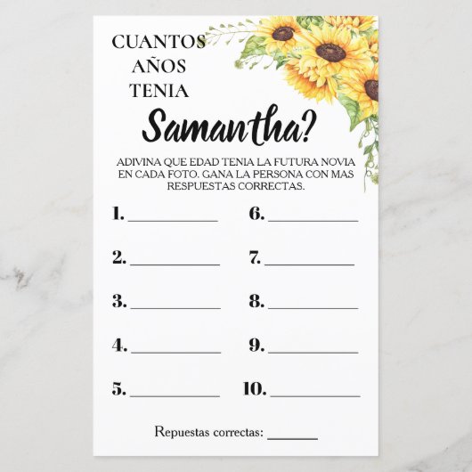 Wie alt war ihr Brautparty englisch spanisch (Rückseite)