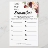 Wie alt war She Marsala Blume Brautparty Game (Vorderseite)