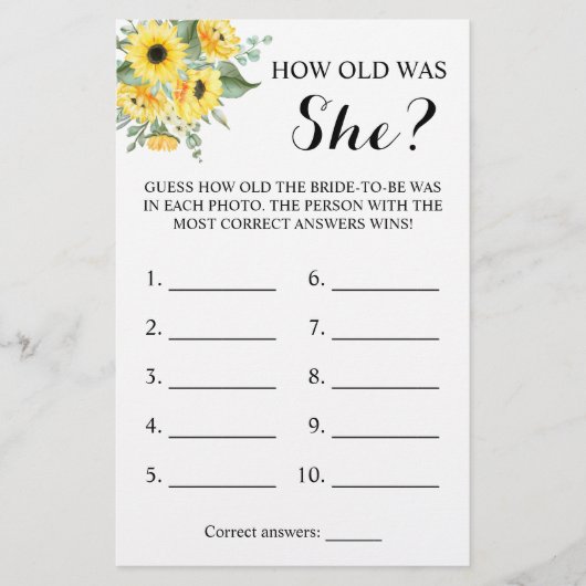 Wie alt war sie? Green Sunflower Game Card Flyer (Vorne)