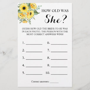 Wie alt war sie? Greenery Sunflower Spielkarte Flyer