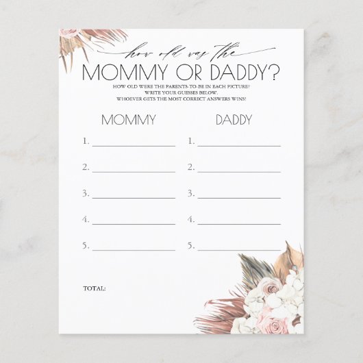 Wie alt waren Mama und Vater Foto Game Baby Dusche (Vorderseite)