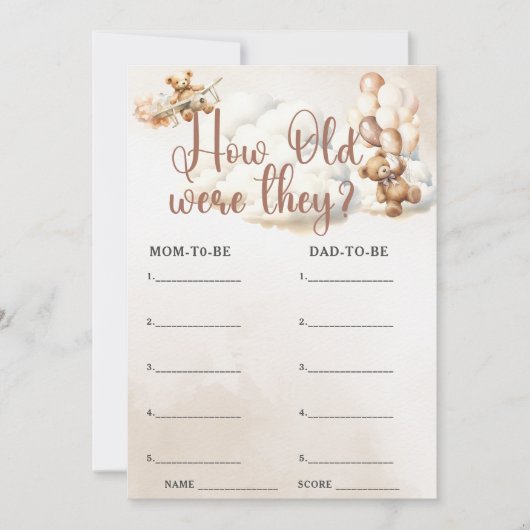 WIE ALT WAREN SIE DAS Baby-Dusche-Spiel Niedlich B Einladung (Vorderseite)