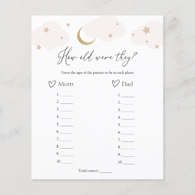 Wie alt waren sie über dem Mond Baby Shower Game (Vorderseite)