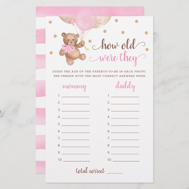 Wie alt waren sie, um Baby Dusche Teddy Bär spiele (Vorne/Hinten)