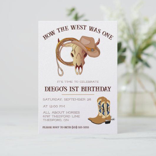 Wie der Westen eins war! Cowboy als erster Geburts Einladung (Stehend Vorderseite)