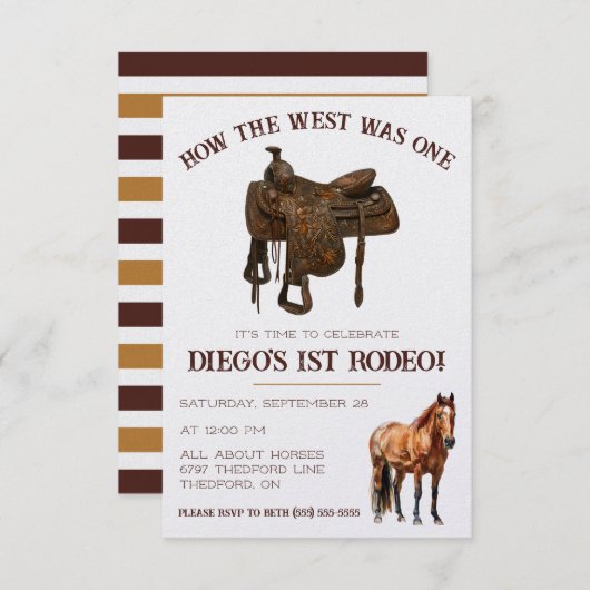 Wie der Westen eins war! Cowboy First Rodeo Birthd Einladung (Vorne/Hinten)