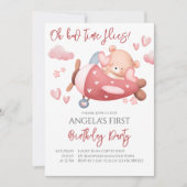 Wie die Zeit fliegt rosa Teddy Bär winzigen Pilot Einladung (Vorderseite)