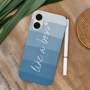 Wie ein Boss   Blue Watercolor Ombre Stripe iPhone 16 Hülle