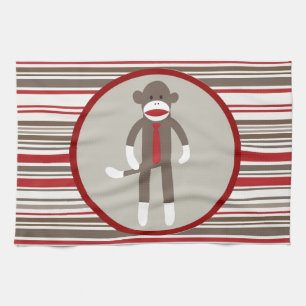 Wie ein Boss Sock Affe mit Krawatte auf Roten Stre Geschirrtuch