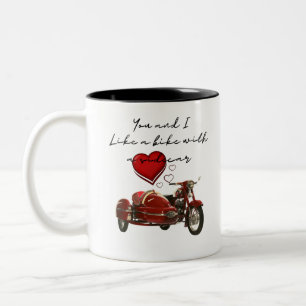 Wie ein Kraftrad mit Nebenkraftwagen Zweifarbige Tasse