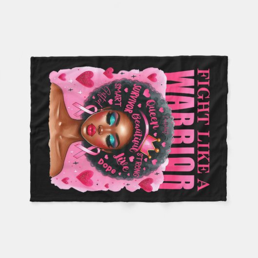 Wie ein Krieger Brustkrebs Bewusstsein schwarzer F Fleecedecke (Vorderseite (Horizontal))