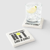 wie ein Mädchen Volleyball Steinuntersetzer (Seitenansicht)