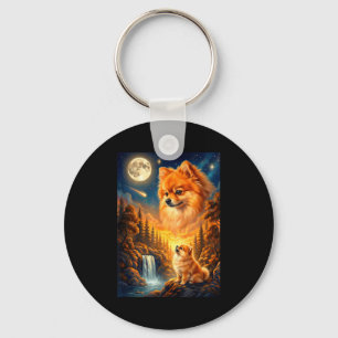 Wie ein Wolf zum Mond Meme Tier Hund Pomeranian Schlüsselanhänger