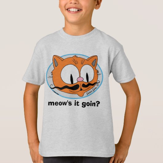 Wie geht es? Funny Pun Mustache Cat T-Shirt (Vorderseite)