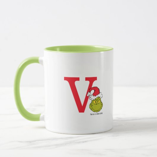 Wie Grinch Stole Weihnachten | Monogramm V Tasse (Links)