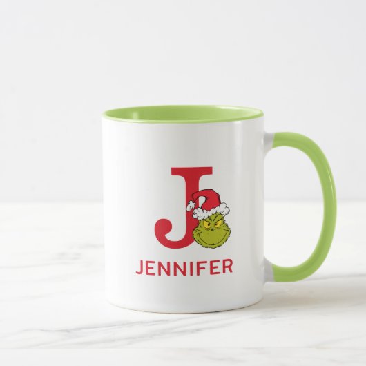 Wie Grinch Stole Weihnachten | Name & Monogramm J Tasse (Rechts)