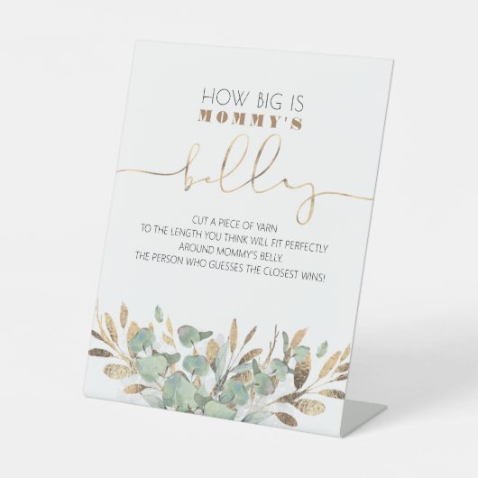 Wie groß ist das Babyduschenspiel von Mama? Sockelschild (Vorderseite)