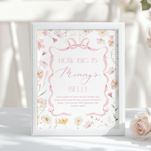 Wie groß ist der Bauch Pink Wildflower Babyparty Poster