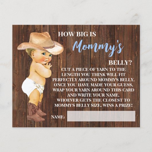 Wie groß ist Mama's Bauch Cowboy Shower Game Card Flyer (Vorne)