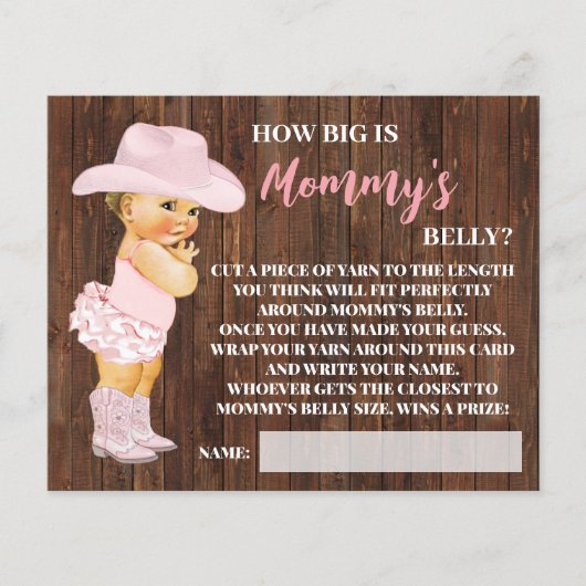 Wie groß ist Mama's Bauch Cowgirl Shower Game Card Flyer (Vorne)