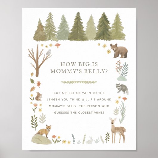 Wie groß ist Mama's Bauch Woodland Baby Shower Gam Poster (Vorne)