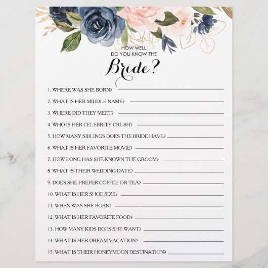 Wie gut kennen Sie das Bride Brautparty Game? (Vorderseite)