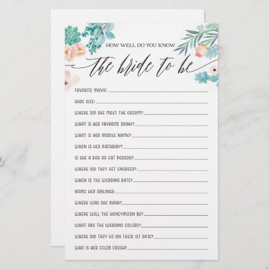 Wie gut kennen Sie das Bride Brautparty Game? (Vorne/Hinten)