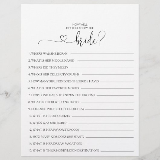 Wie gut kennen Sie das Bride Brautparty Game? (Vorderseite)