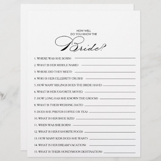 Wie gut kennen Sie das Bride Brautparty Game? (Vorne/Hinten)