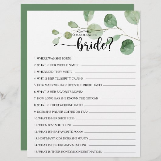 Wie gut kennen Sie das Bride Brautparty Game? (Vorne/Hinten)