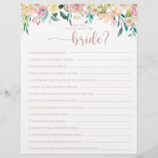 Wie gut kennen Sie das Bride Brautparty Game? (Vorderseite)
