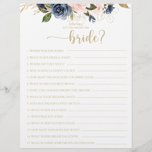 Wie gut kennen Sie das Bride Brautparty Game? (Vorderseite)