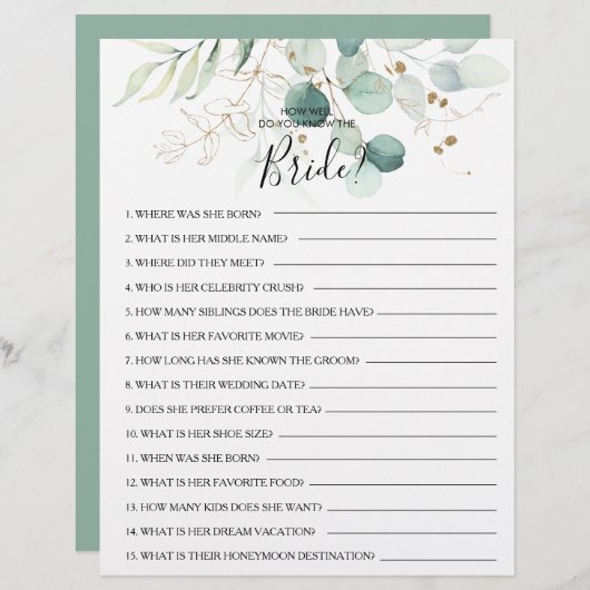 Wie gut kennen Sie das Bride Brautparty Game? (Vorne/Hinten)