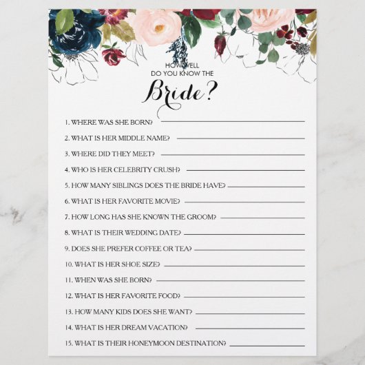 Wie gut kennen Sie das Bride Brautparty Game? (Vorderseite)