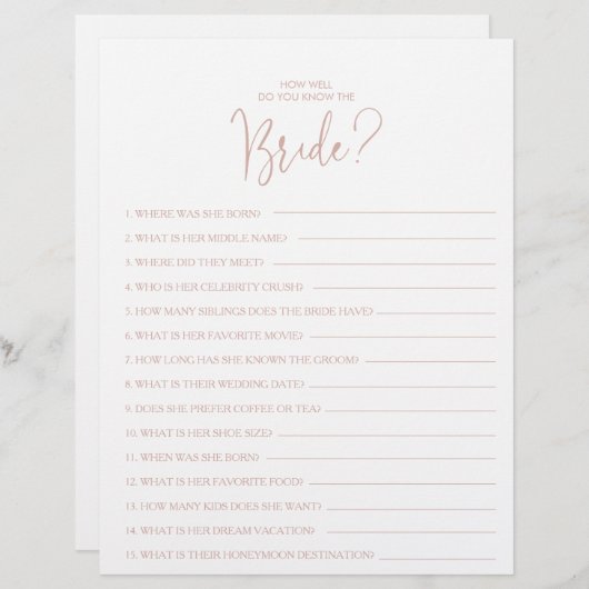 Wie gut kennen Sie das Bride Brautparty Game? (Vorne/Hinten)