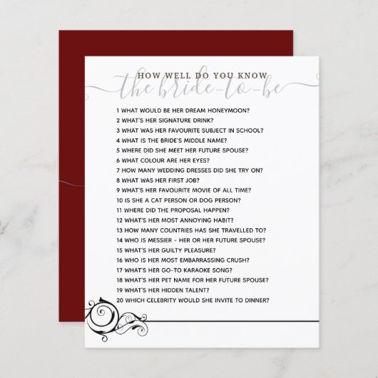 Wie gut kennen Sie das Bride Brautparty Game? (Vorne/Hinten)